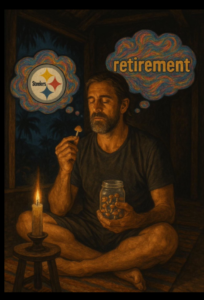 Aaron Rodgers with mushrooms thinking about retirement or playing for the Pittsburgh Steelers